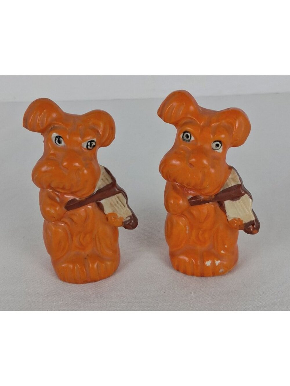 VTG Schnauzer Dog Salt & Pepper Shakers Playing Violin Japan Ceramic
